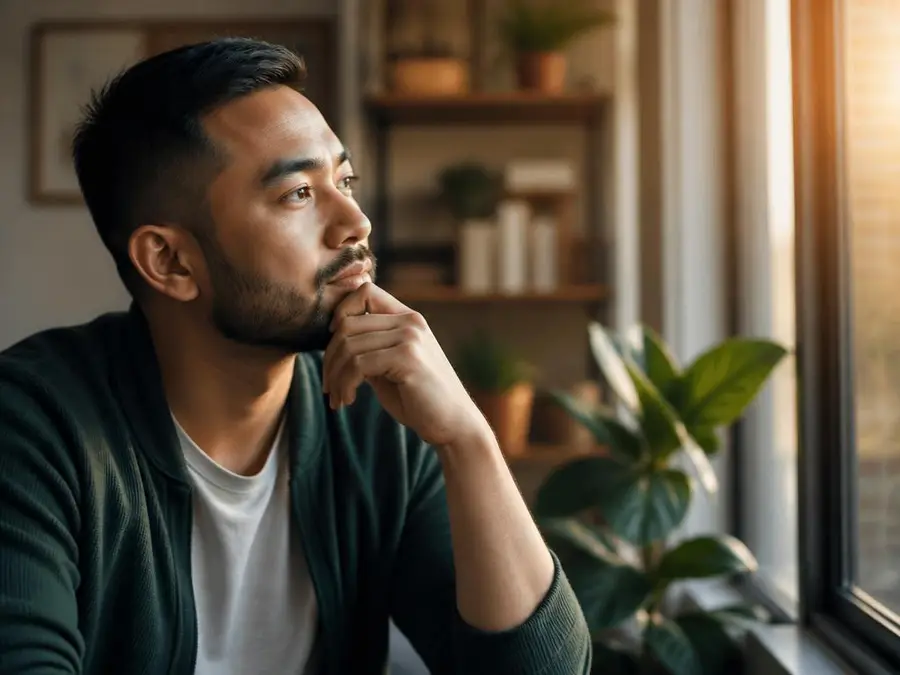 Adult pausing to think during a moment of temptation